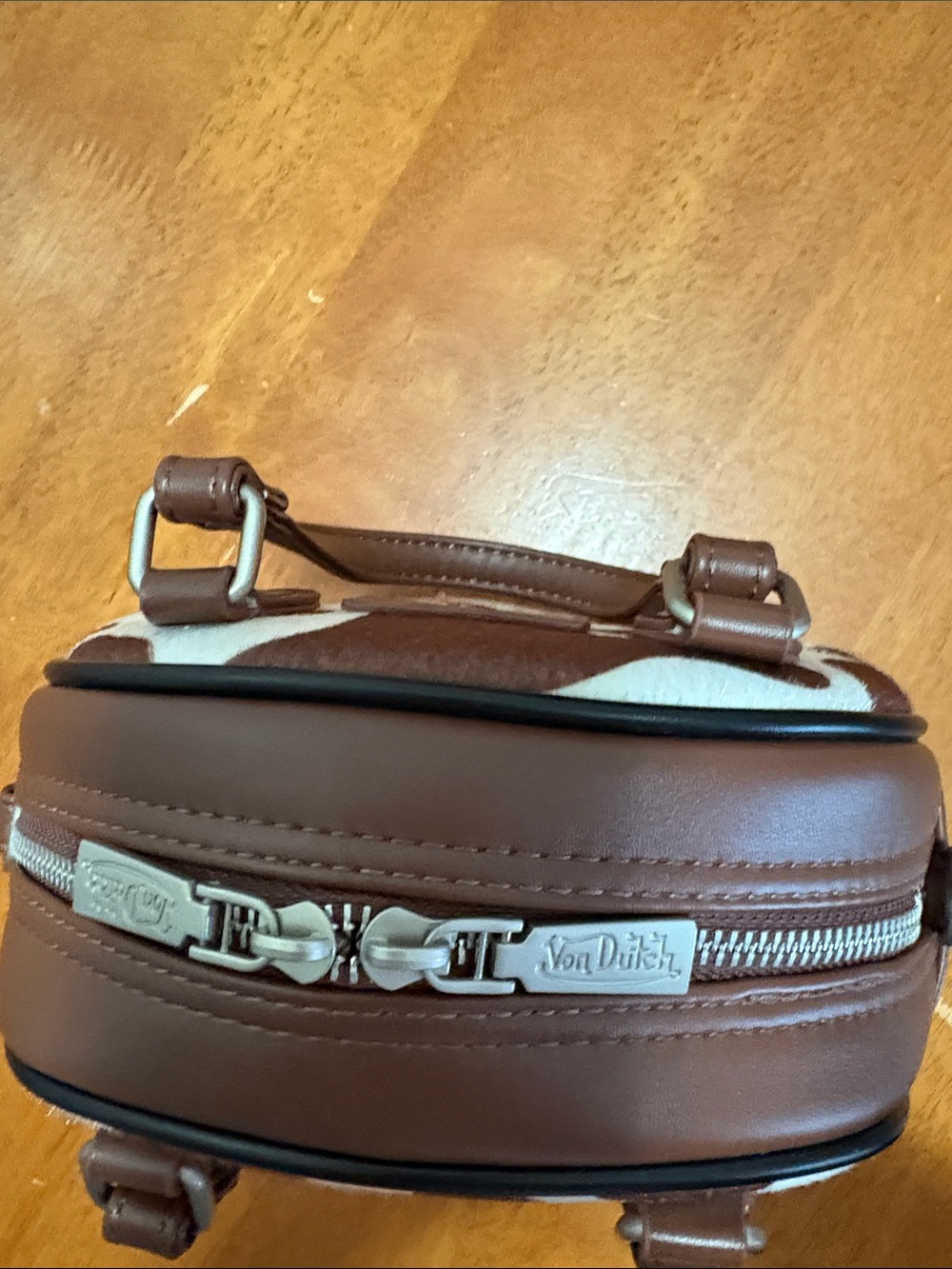 Von Dutch Brown & White Cow-Print Mini Satchel - Picture 5 of 6